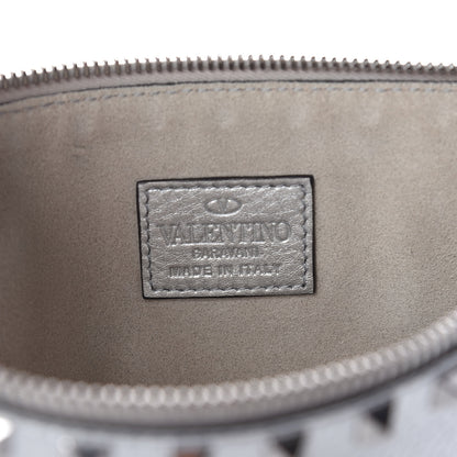 Valentino Garavani Metallic Pebbled Calfskin Large Rockstud Zip Pouch Silver 6 of 7