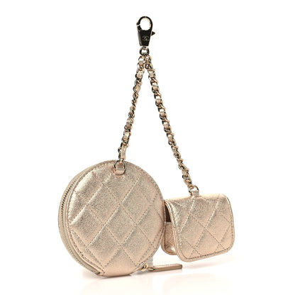 Chanel Metallic Lambskin Quilted Round Clip On Coin Purse Airpods Case Gold 3 of 12