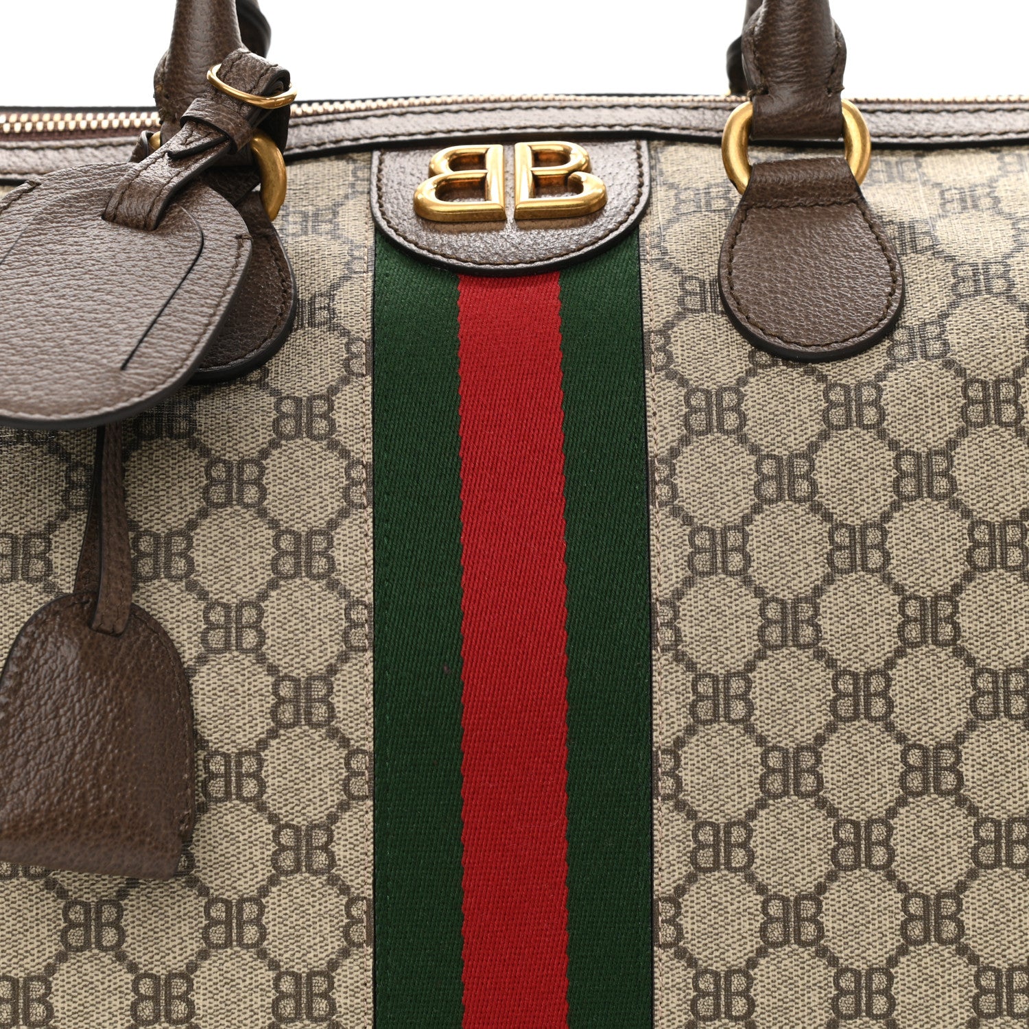 Gucci X BALENCIAGA BB Supreme Monogram Web Medium Ophidia Carry-On Duffle Bag Beige New Acero 7 of 9