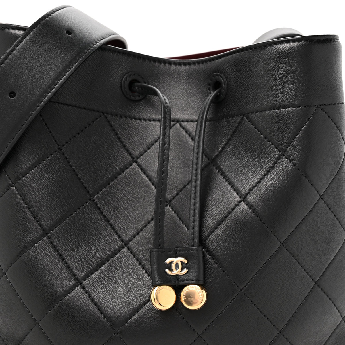 Calfskin Quilted Medium Bucket Bag Black