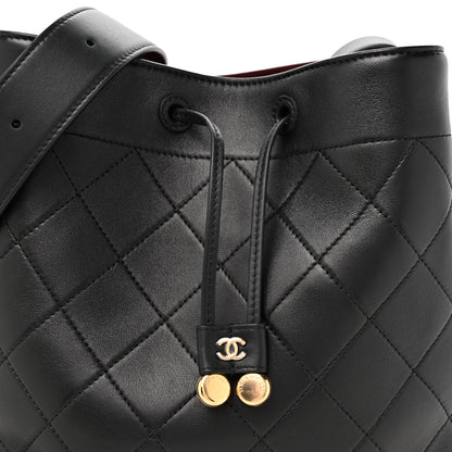 Chanel Calfskin Quilted Medium Bucket Bag Black 8 of 10