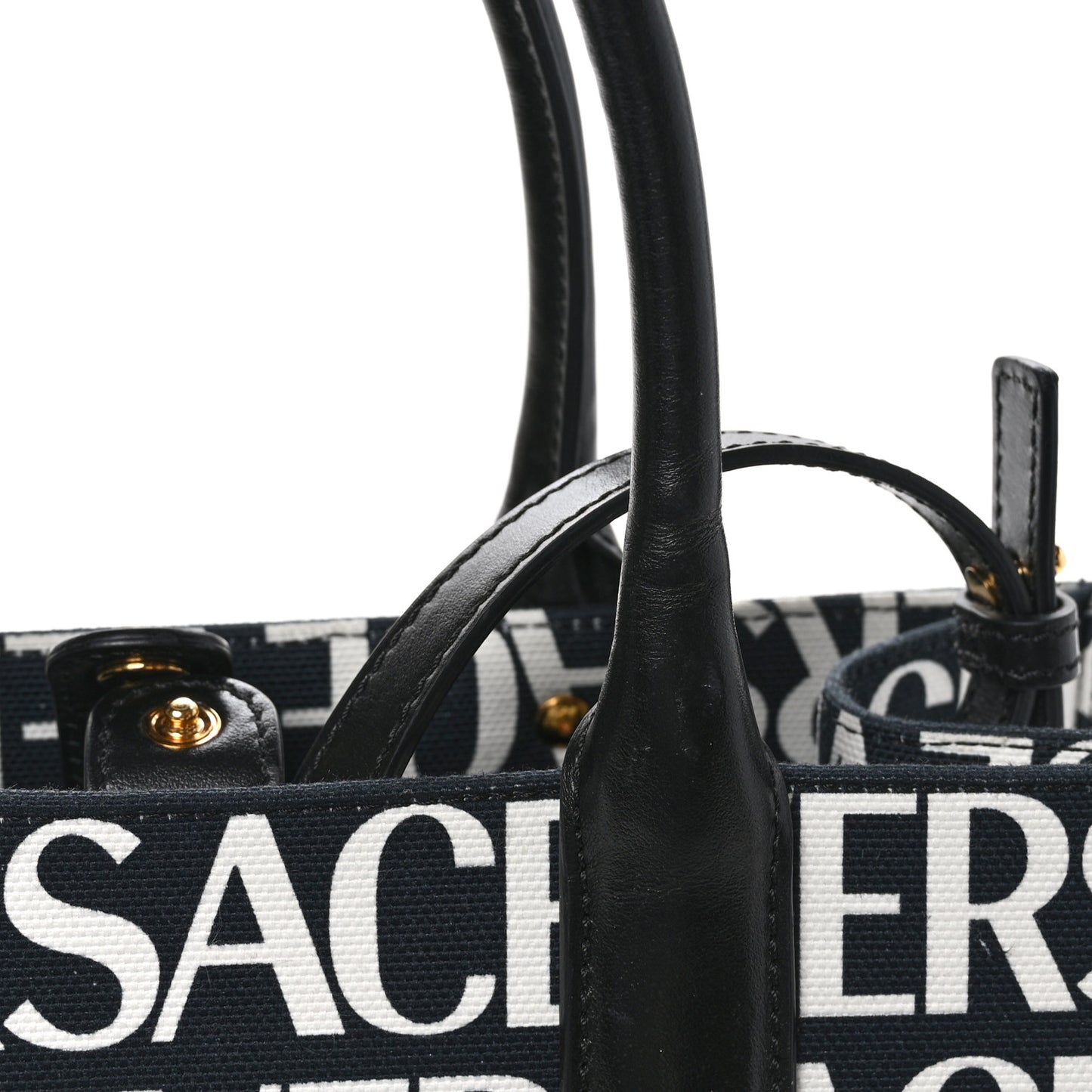 Canvas Calfskin Allover La Medusa Small Tote Black