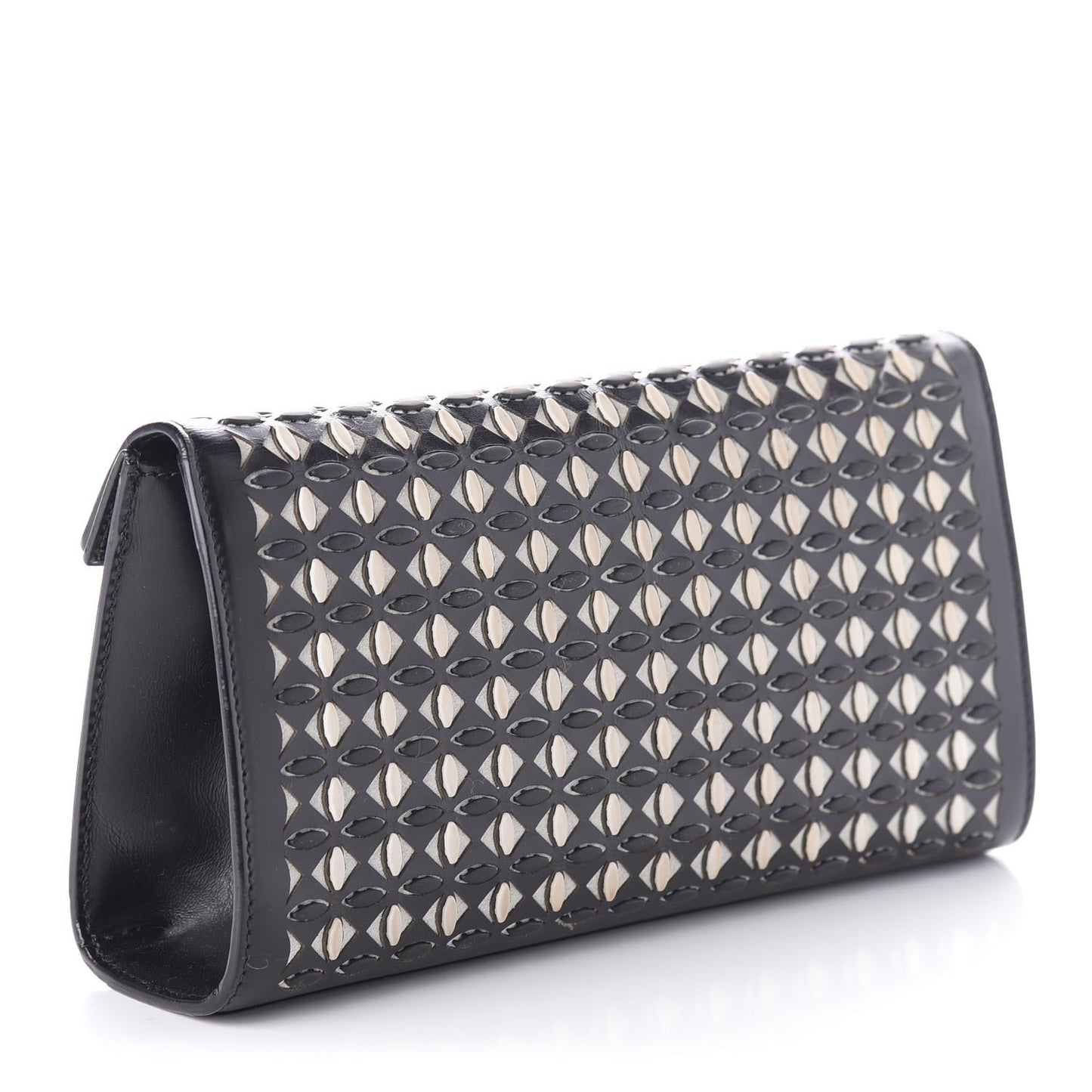 Calfskin Laser Cut Clutch Black White