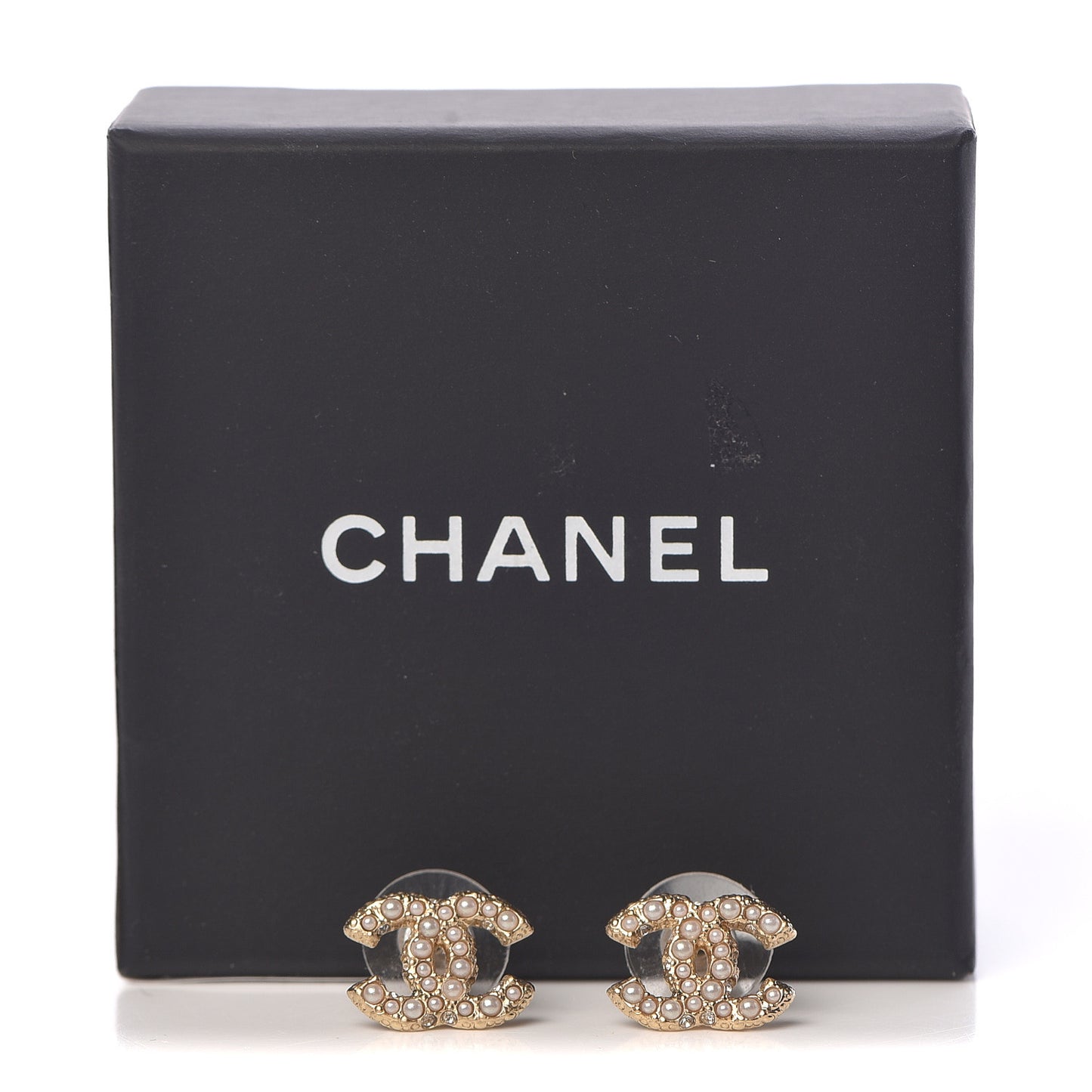 Pearl Crystal CC Earrings Light Gold