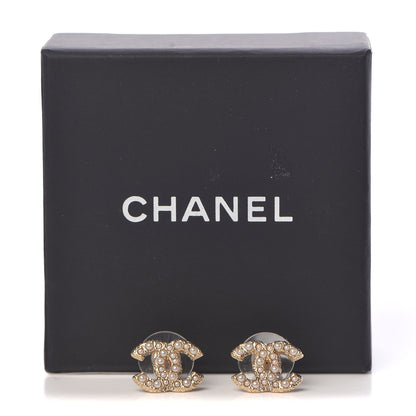 Chanel Pearl Crystal CC Earrings Light Gold 5 of 5