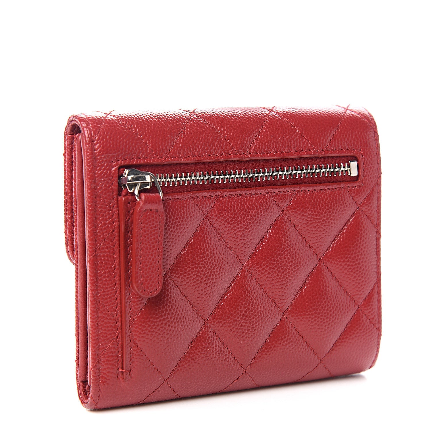 Chanel Caviar Quilted Compact Flap Wallet Red 2 of 7
