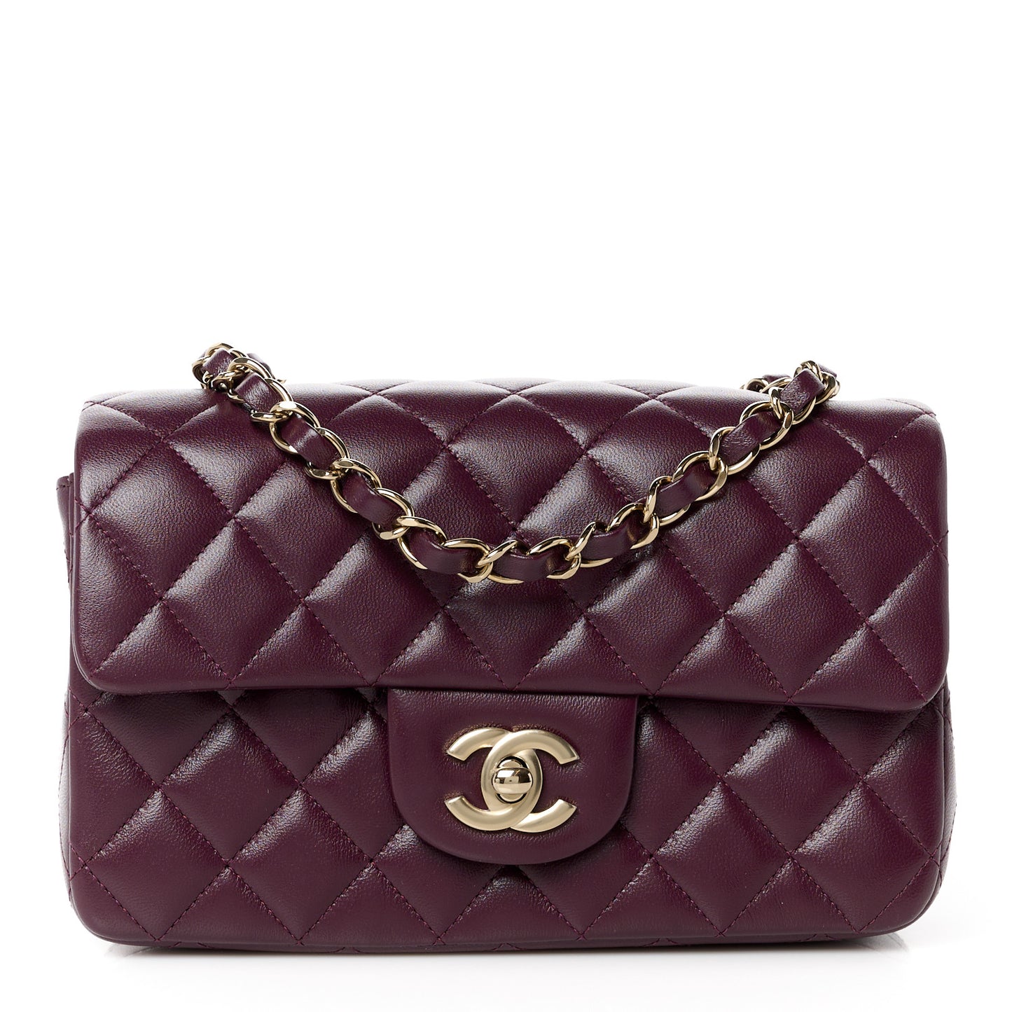 Lambskin Quilted Mini Rectangular Flap Burgundy
