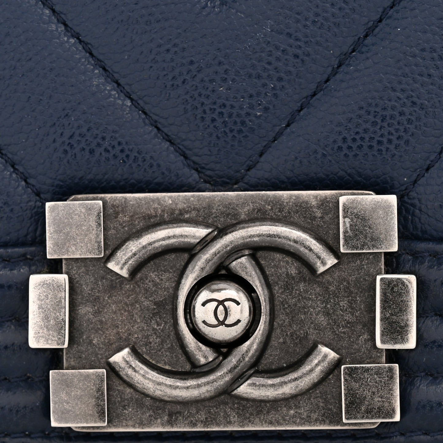 Caviar Chevron Quilted Medium Boy Flap Navy