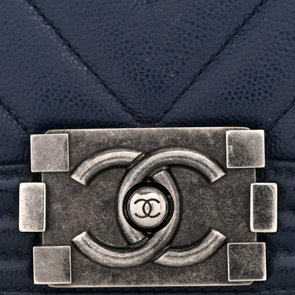Chanel Caviar Chevron Quilted Medium Boy Flap Navy 11 of 13