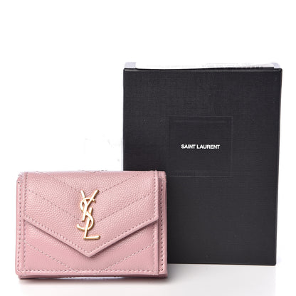 Saint Laurent Grain De Poudre Matelasse Chevron Monogram Tiny Wallet Tender Pink 8 of 8