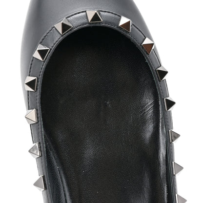 Valentino Garavani Calfskin Lacquered Monochrome Rockstud Ballerina Flats 39 Black 11 of 11