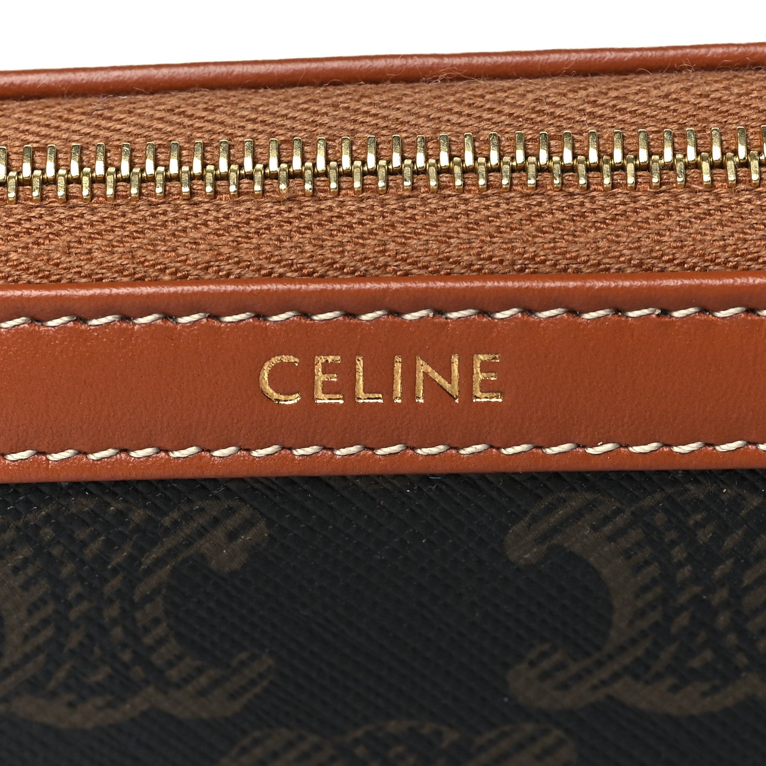 Celine Triomphe Canvas Calfskin Small Cosmetic Pouch Tan 6 of 11