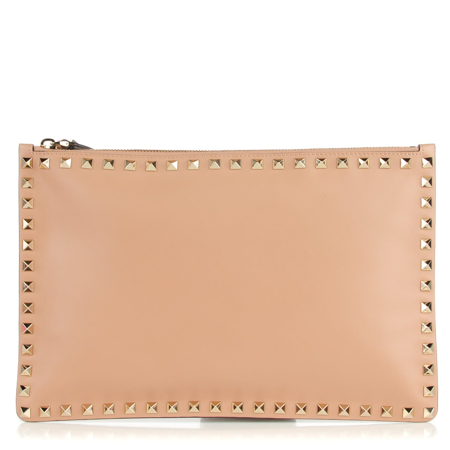 Vitello Large Rockstud Zip Pouch Soft Noisette