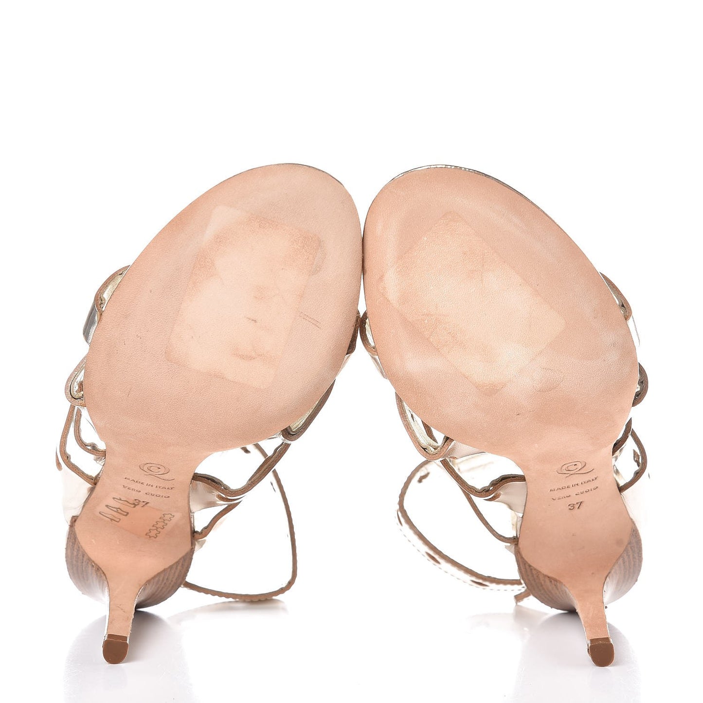 Shiny Calfskin Strappy Sandals 37 Pale Gold