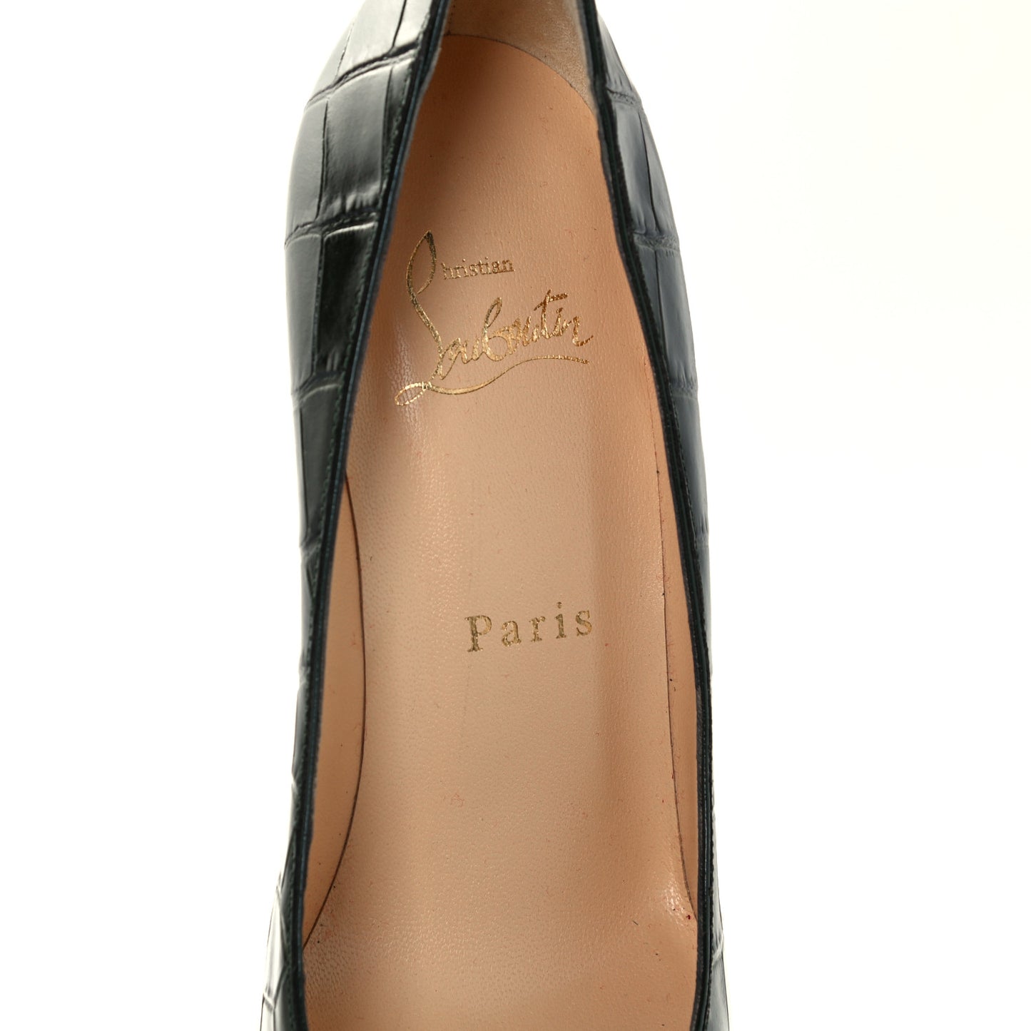 Calfskin Crocodile Embossed Kate 85 Pumps 35.5 Forest Night