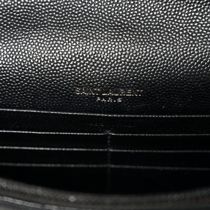 Saint Laurent Grain De Poudre Matelasse Chevron Monogram Monochrome Envelope Chain Wallet Black 6 of 9