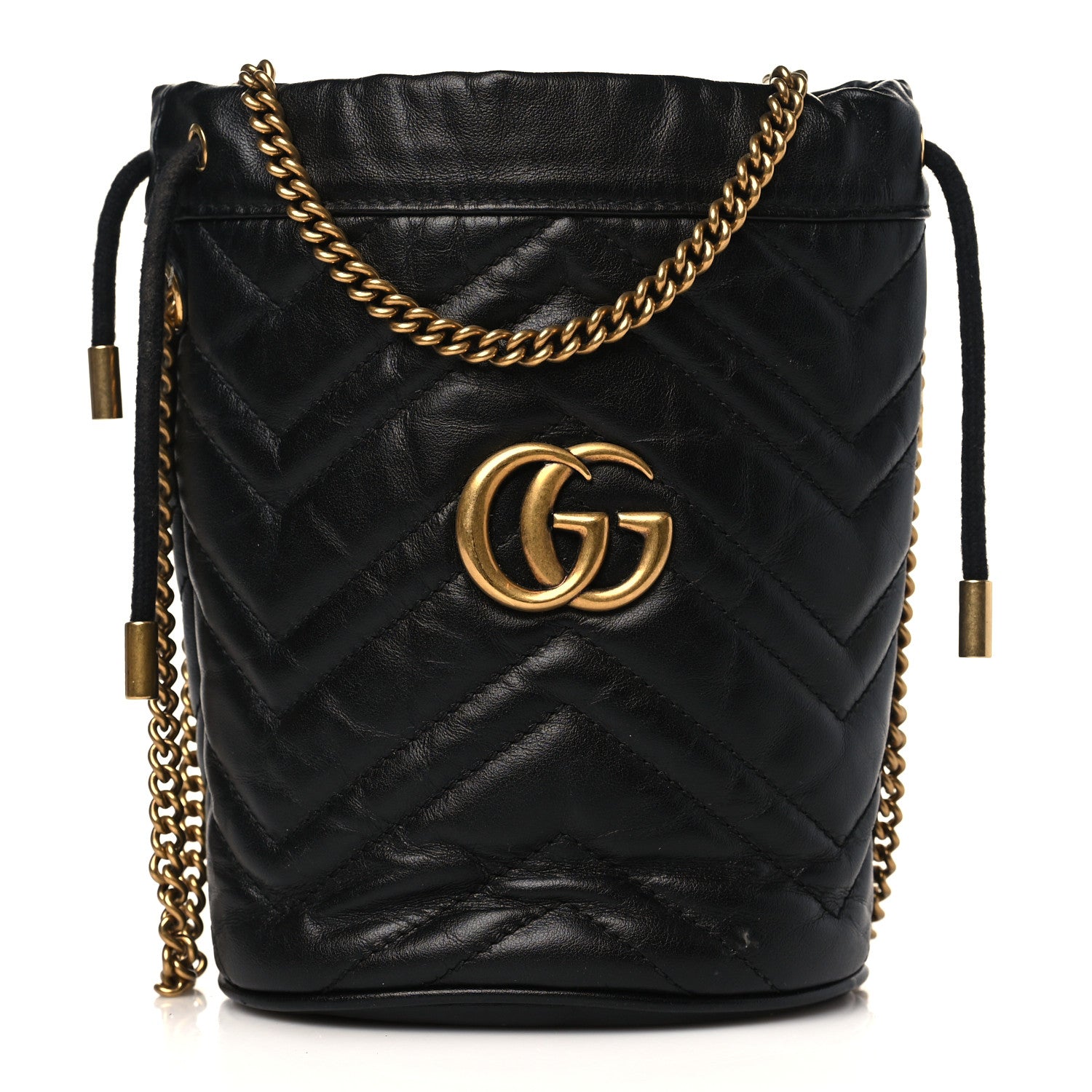 Gucci Calfskin Matelasse Mini GG Marmont 2.0 Bucket Bag Black 1 of 9