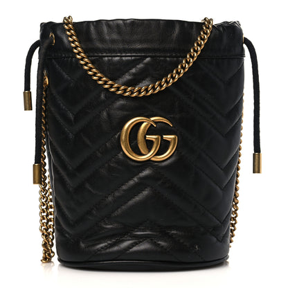 Gucci Calfskin Matelasse Mini GG Marmont 2.0 Bucket Bag Black 1 of 9
