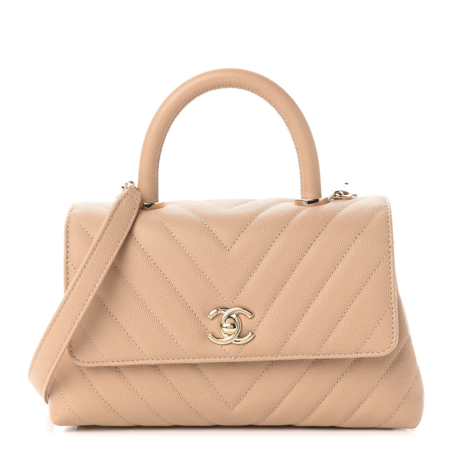 Chanel Caviar Chevron Quilted Mini Coco Handle Flap Beige 1 of 10