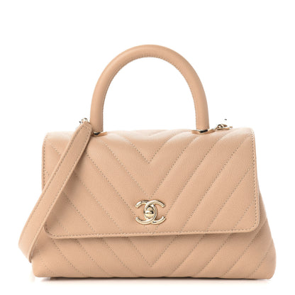 Chanel Caviar Chevron Quilted Mini Coco Handle Flap Beige 1 of 10