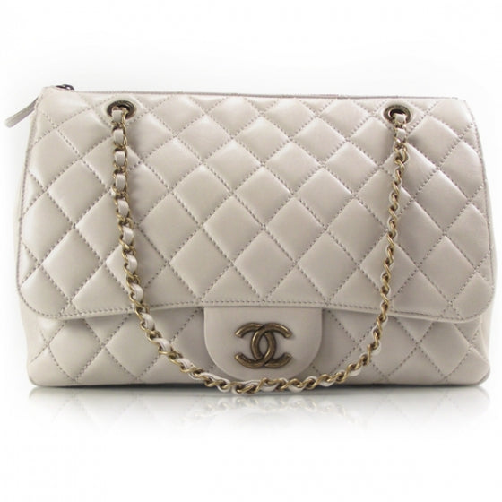 Lambskin Classic Jumbo Flap Zip Top Tote 2011 Stone