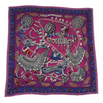 Hermes Cashmere Silk Zenobie Reine de Palmyre Shawl 140 Fuchsia Gris Acier Violet 1 of 3