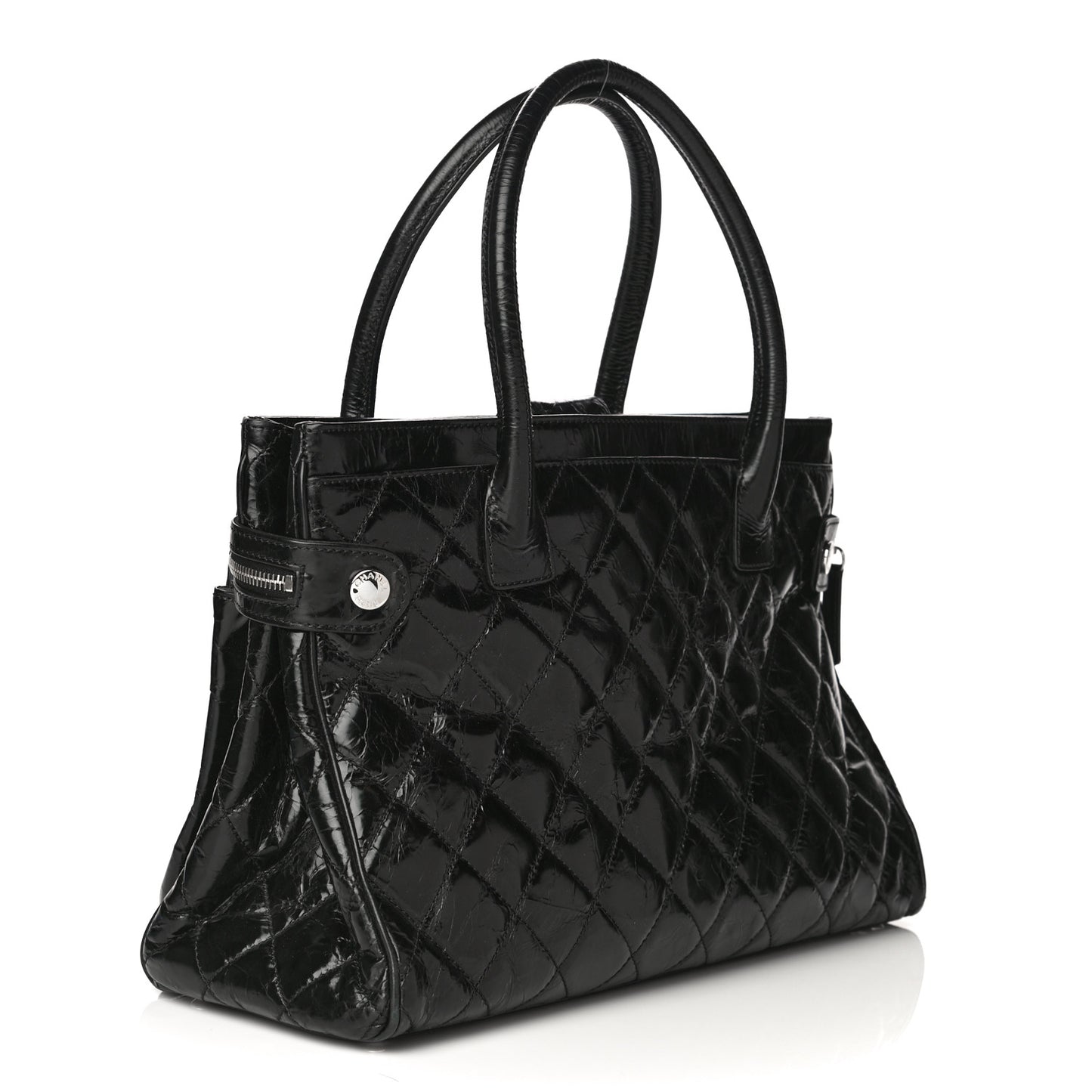 Glazed Calfskin Quilted Large New Portobello Tote Black