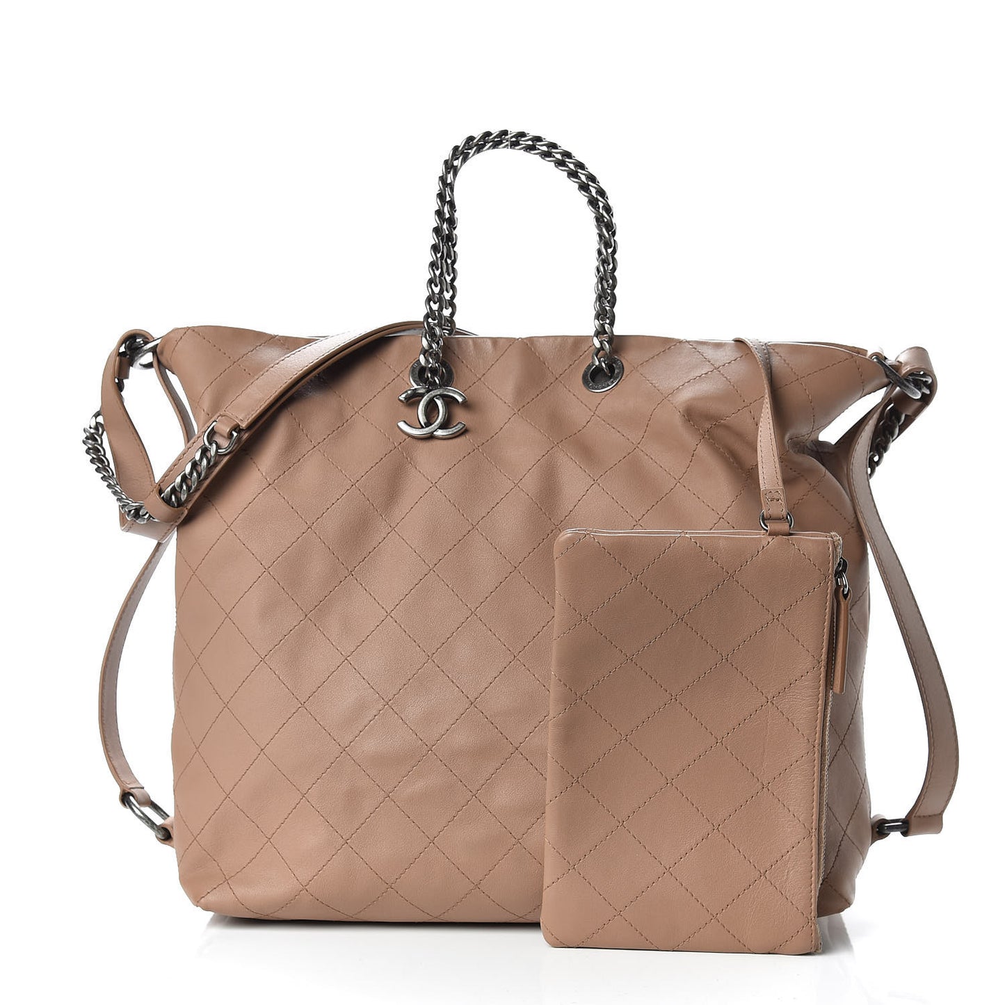 Calfskin Stitched Large Hobo Dark Beige