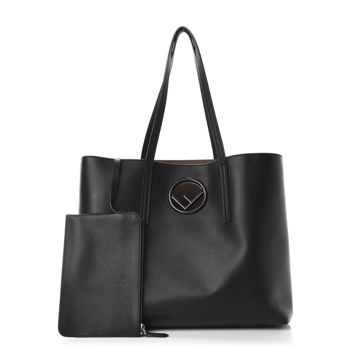 Vitello Vienna Enamel F is Fendi Shopping Tote Black Taupe