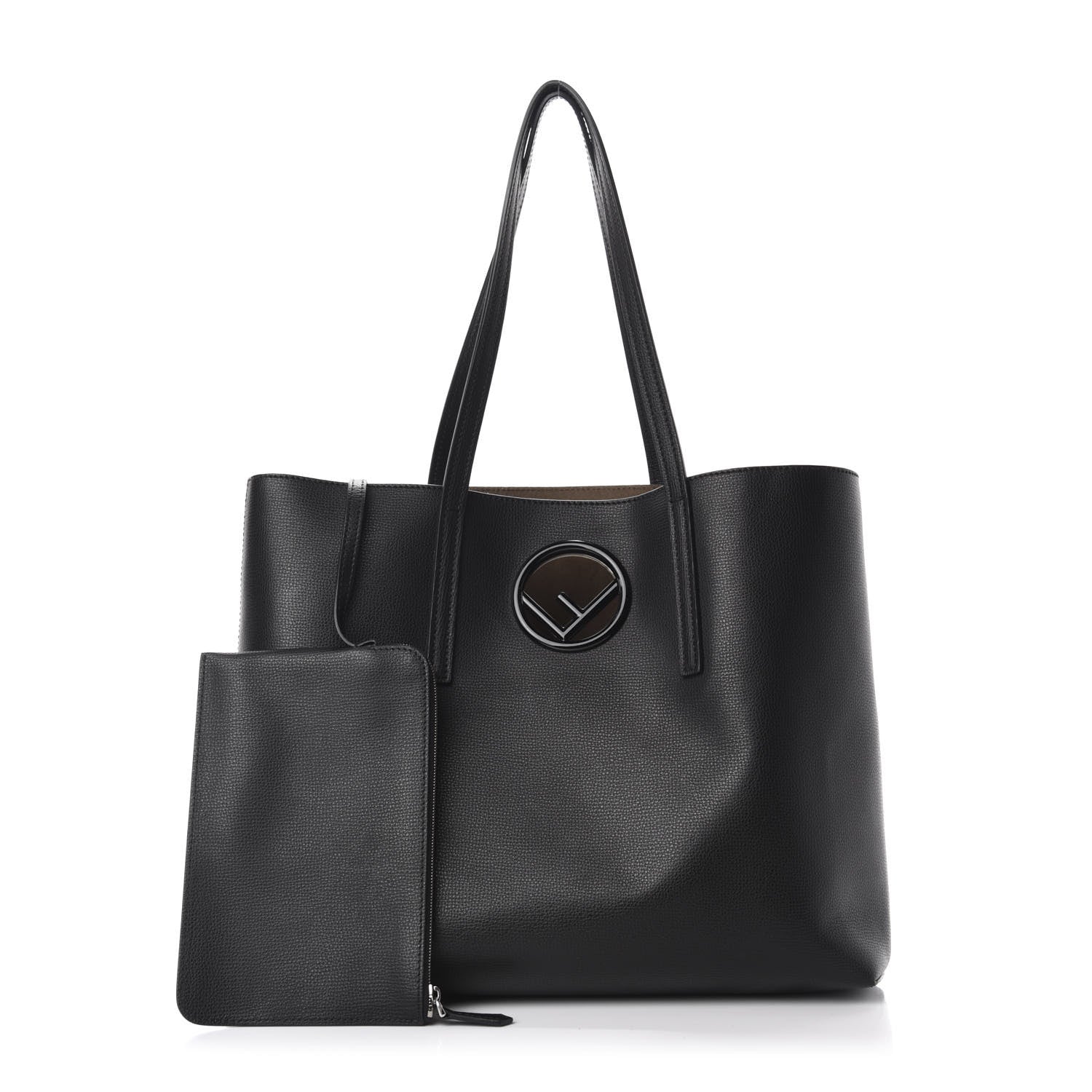 Fendi Vitello Vienna Enamel F is Fendi Shopping Tote Black Taupe 1 of 10