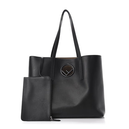 Fendi Vitello Vienna Enamel F is Fendi Shopping Tote Black Taupe 1 of 10