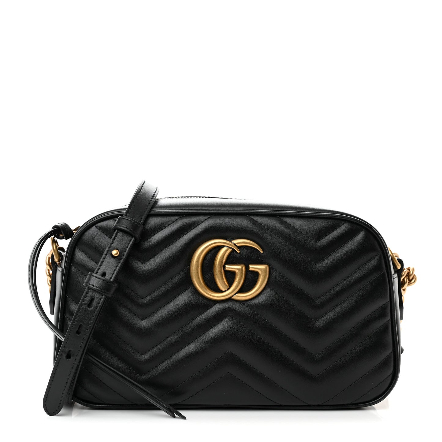 Calfskin Matelasse Small GG Marmont Chain Shoulder Bag Black