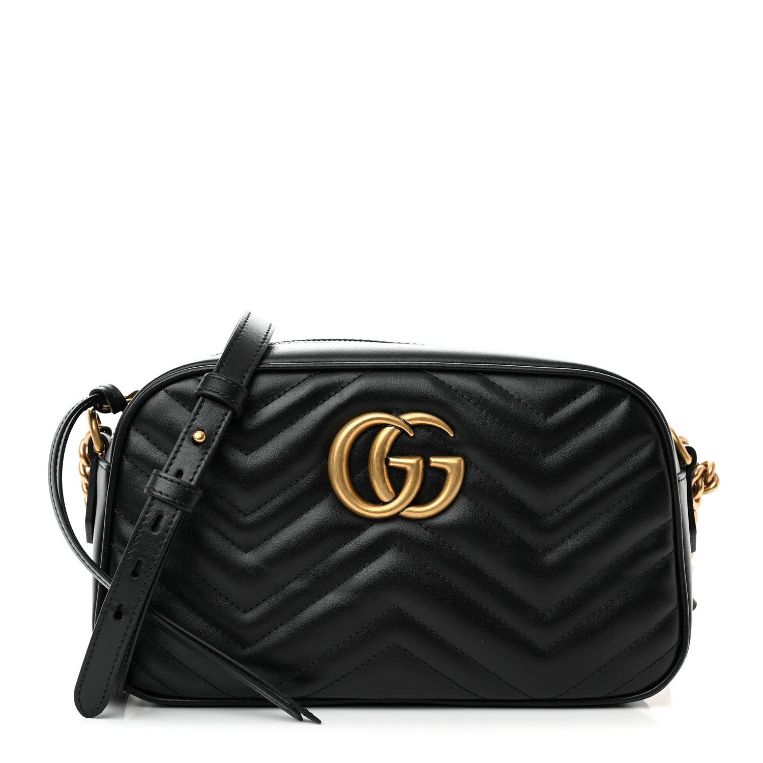 Gucci Calfskin Matelasse Small GG Marmont Chain Shoulder Bag Black 1 of 9
