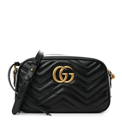 Gucci Calfskin Matelasse Small GG Marmont Chain Shoulder Bag Black 1 of 9
