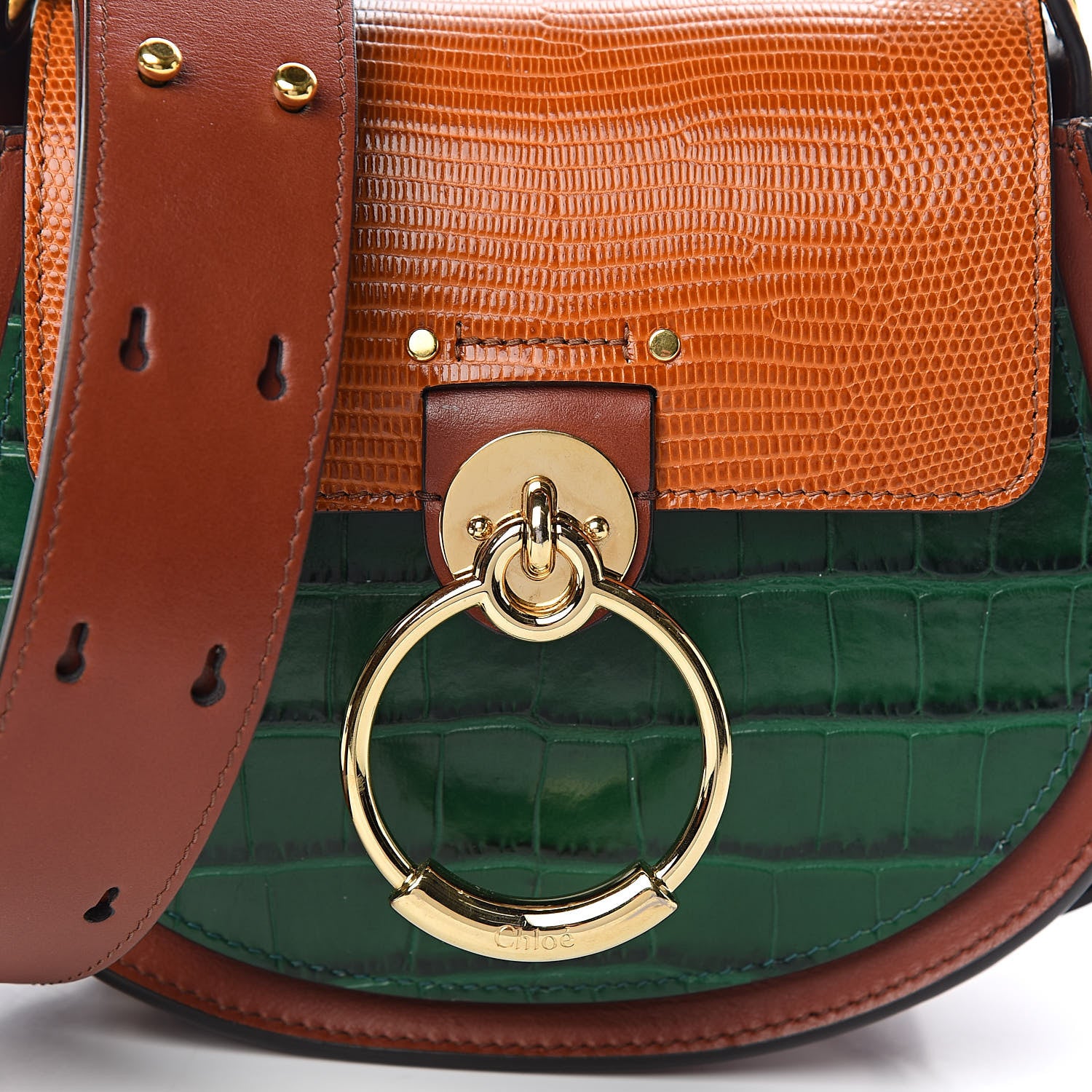 Chloe Calfskin Crocodile Embossed Small Tess Bag Woodsy Green Brown 11 of 15