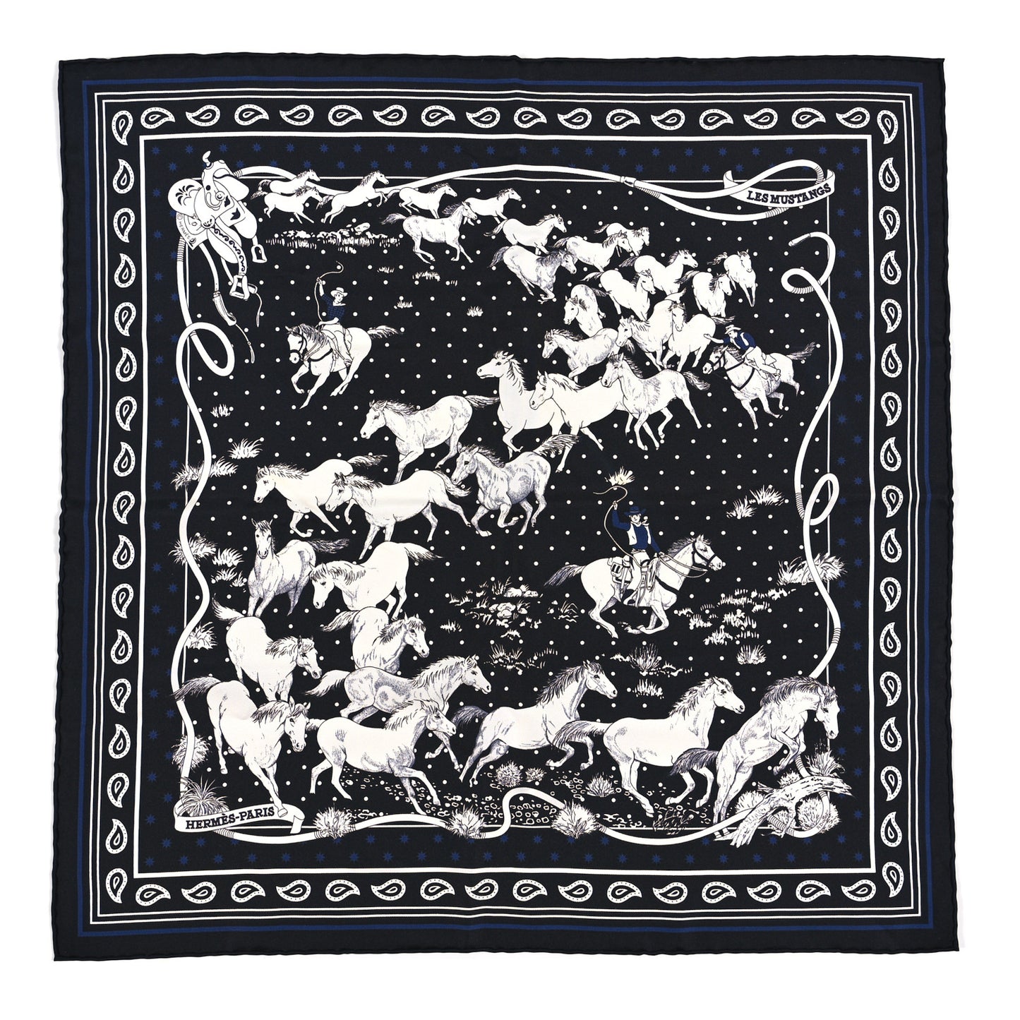 Silk Les Mustangs Bandana 55 Marine Black White