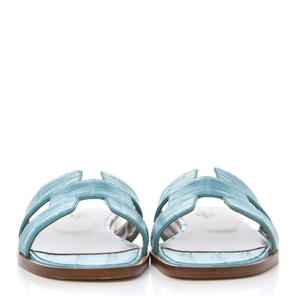 Hermes Matte Alligator Oran Sandals 36 Bleu Saint Cyr 2 of 9