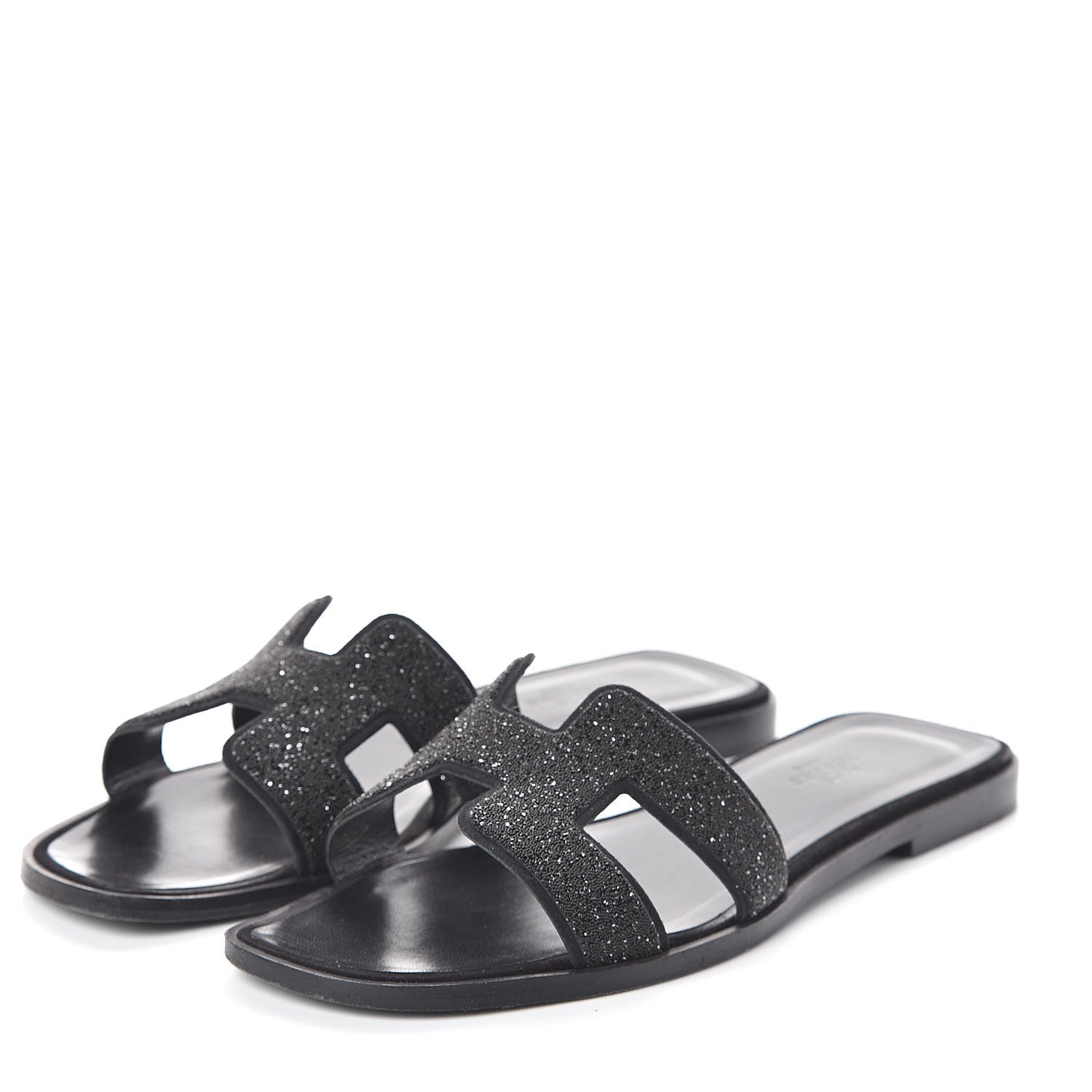 Hermes Suede Goatskin Crystal Powder Oran Sandals 38.5 Black 3 of 7