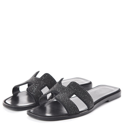 Hermes Suede Goatskin Crystal Powder Oran Sandals 38.5 Black 3 of 7