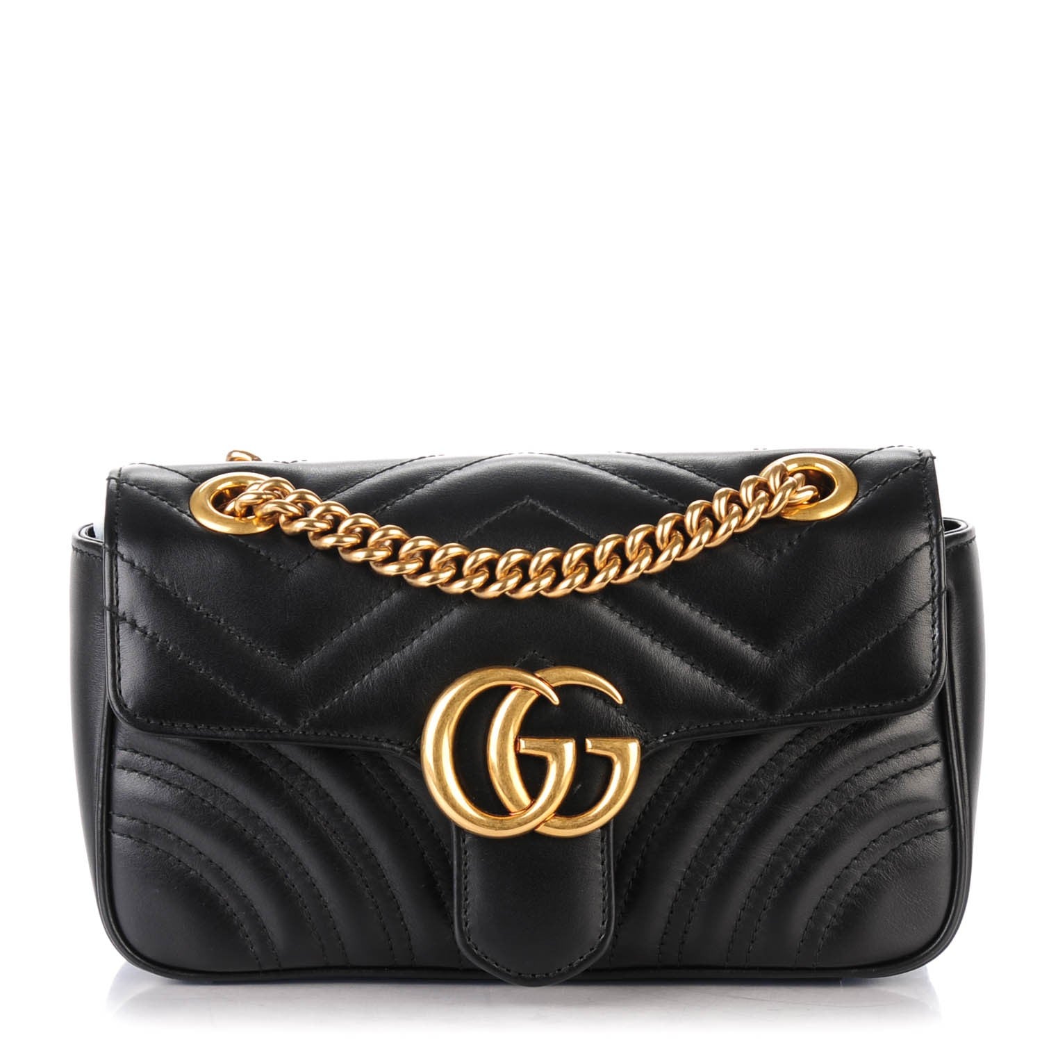 Gucci Calfskin Matelasse Mini GG Marmont Shoulder Bag Black 1 of 7