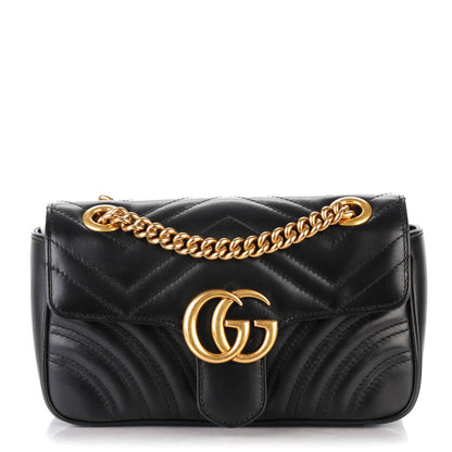 Gucci Calfskin Matelasse Mini GG Marmont Shoulder Bag Black 1 of 7