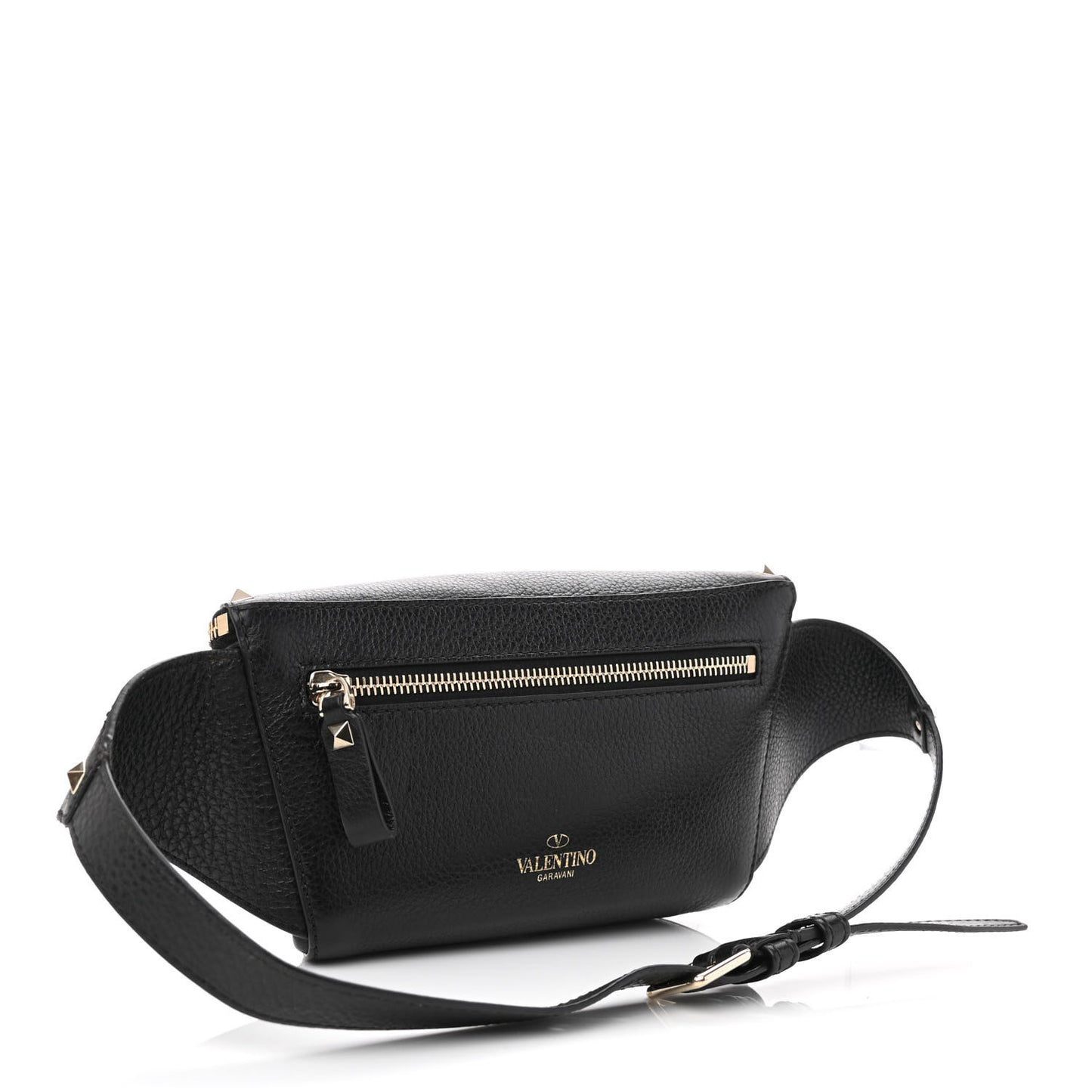 Grainy Calfskin Rockstud Belt Bag Black