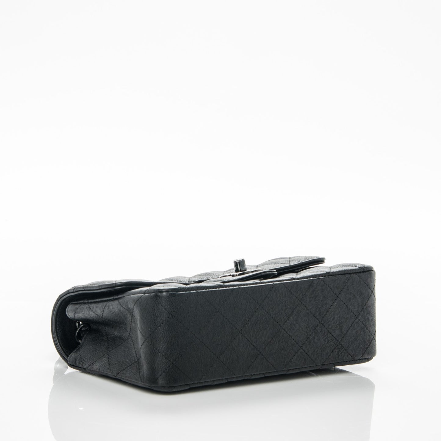 Crumpled Calfskin Quilted Mini Rectangular Flap So Black