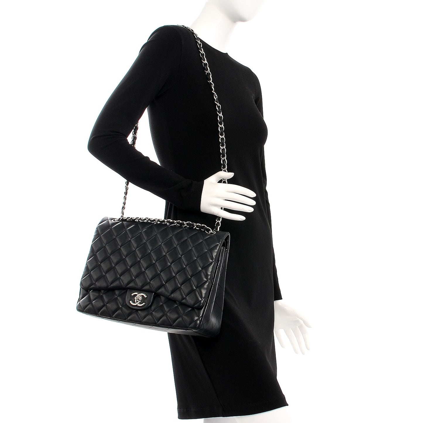 Lambskin Quilted Maxi Double Flap Black