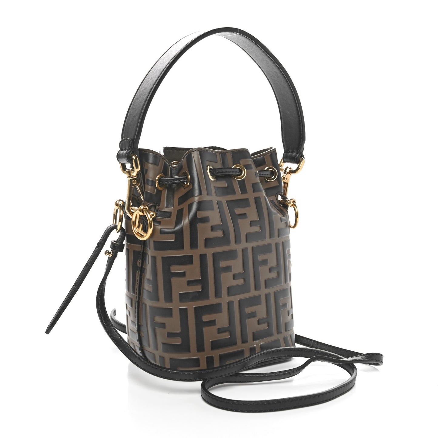 Vitello Liberty F is Fendi Bi-Color FF 1974 Embossed Mini Mon Tresor Bucket Bag Maya Black
