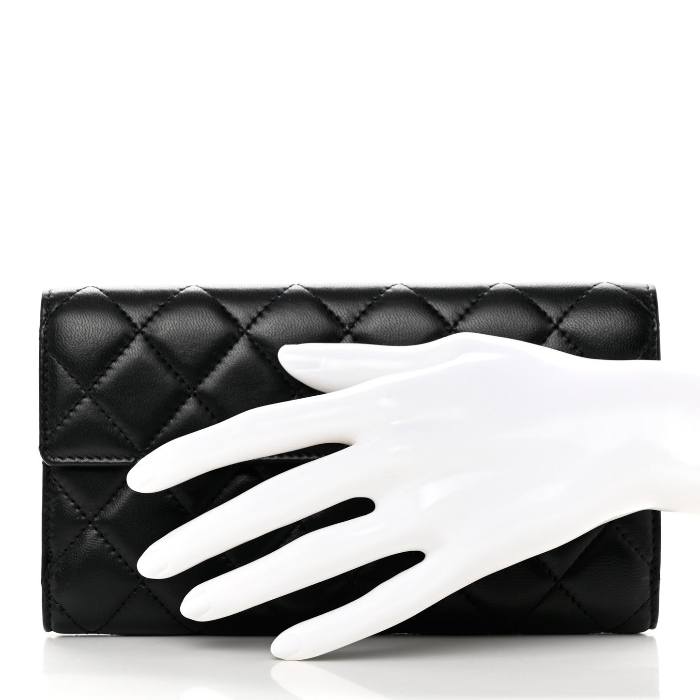 Lambskin Quilted Long Flap Wallet Black