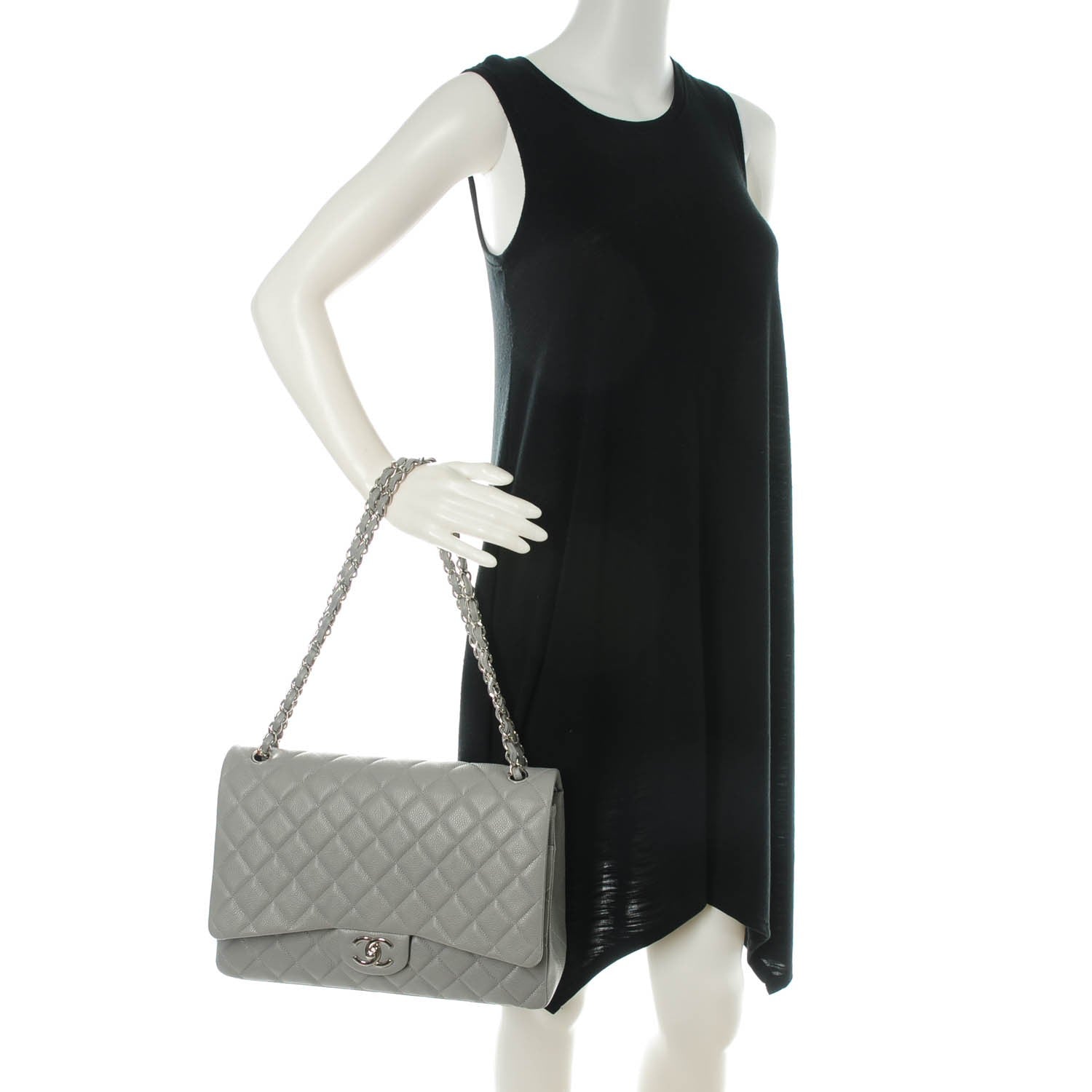 Chanel Caviar Quilted Maxi Double Flap Light Grey 2 of 9