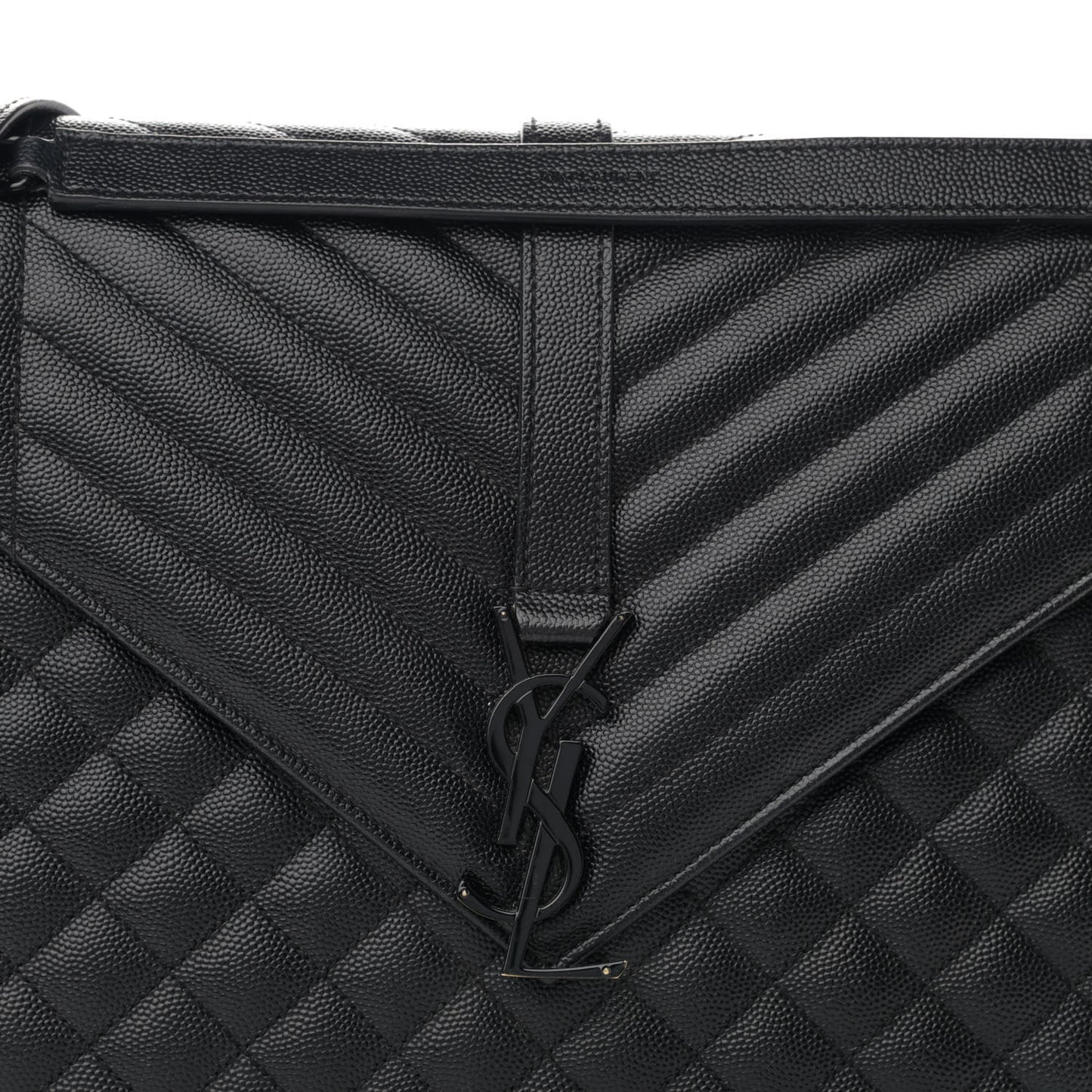 Grain De Poudre Textured Mixed Matelasse Large Triquilt Monogram Monochrome Satchel Black