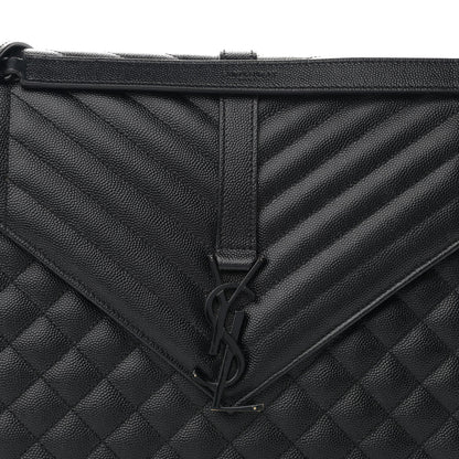 Saint Laurent Grain De Poudre Textured Mixed Matelasse Large Triquilt Monogram Monochrome Satchel Black 8 of 12