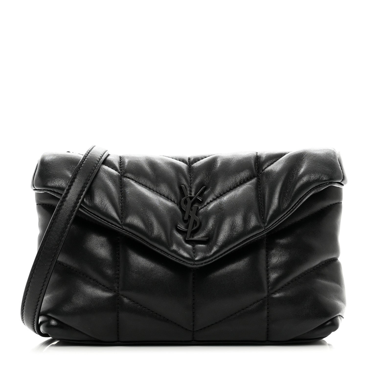 Saint Laurent Lambskin Quilted Toy Loulou Puffer Monogram Monochrome Chain Satchel Black 1 of 10